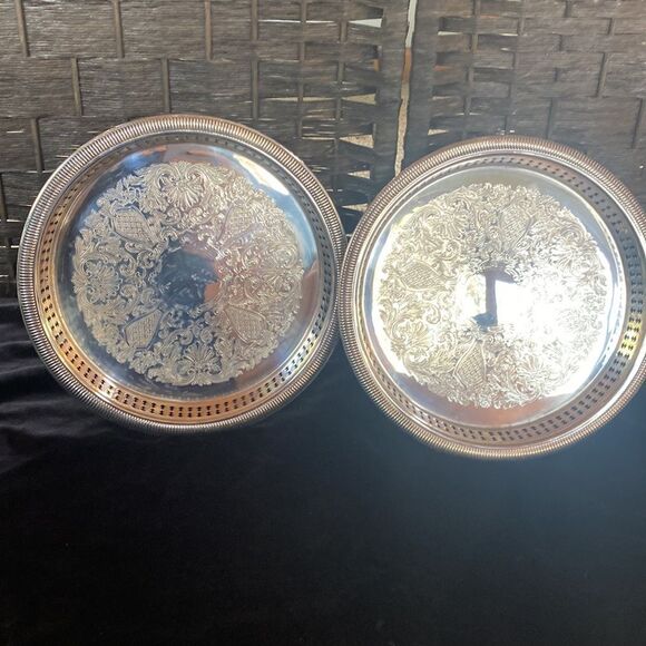 Set of 2 Newport by Gorham Silver plated 10” Serving  Trays Platters - Picture 5 of 16